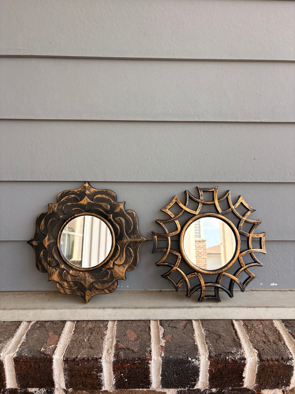 Set of 2 Black Gold Sunburst Accent Mirrors 9” Round Decorative Wall Mirrors
